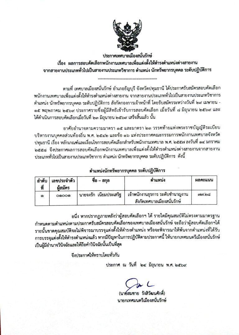 ประกาศผลสอบคัดเลือก